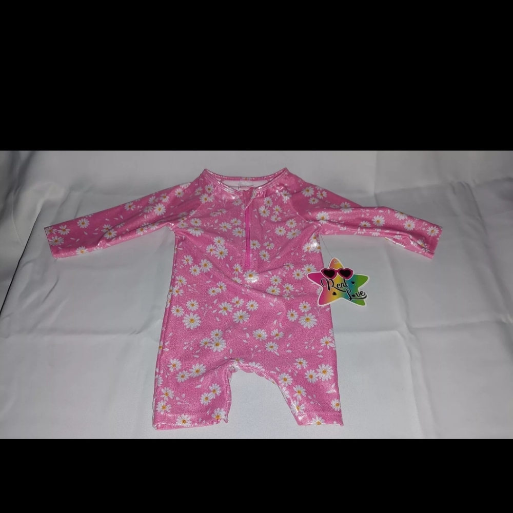 Real Love Baby Girls' Shimmer Rashguard 1-Piece Swimsuit, Floral Print, NWT